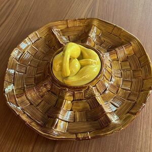 1960s California pottery veggies and dip flatter extra large